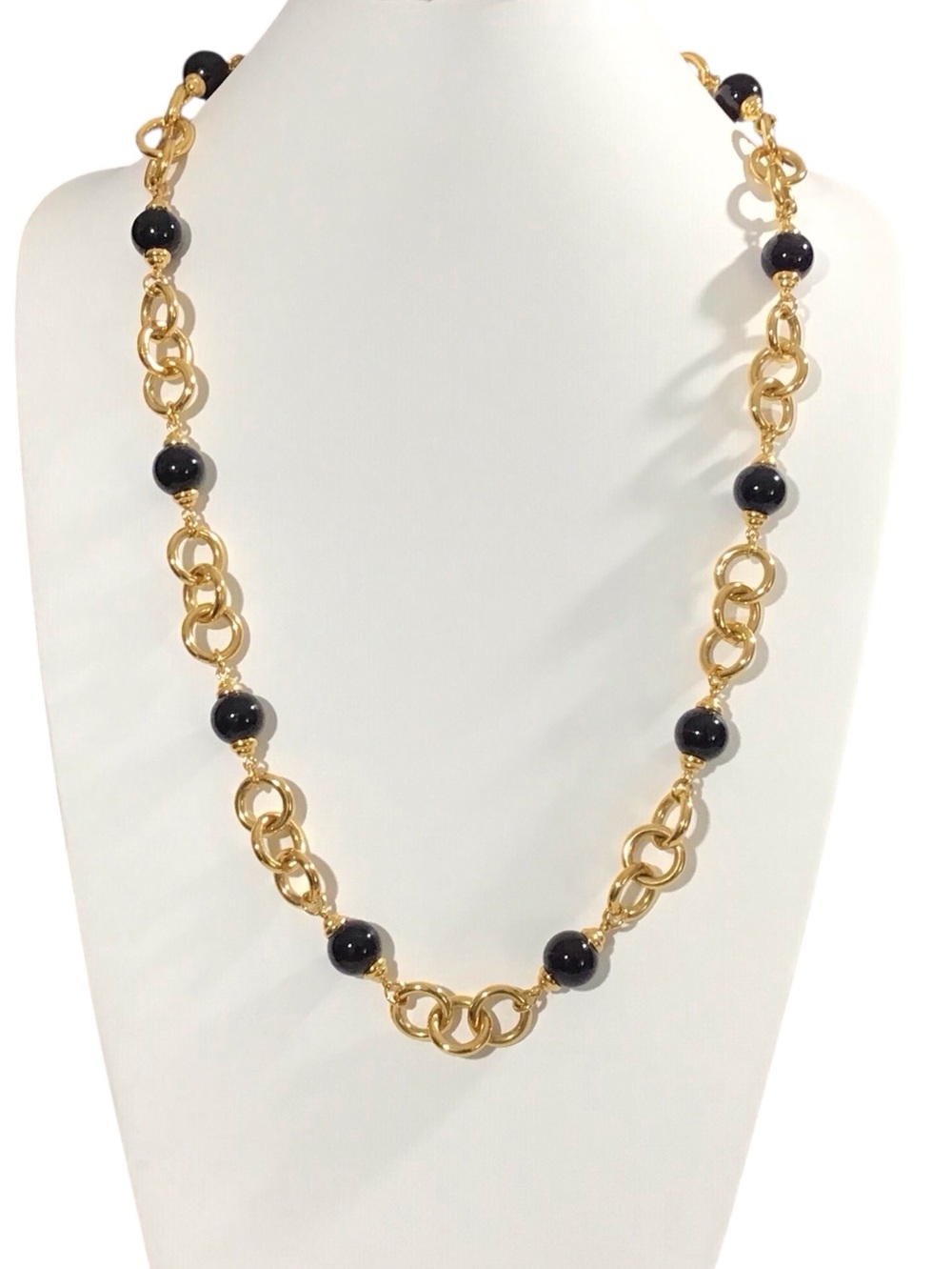 Monet Gold Chain Necklace Black Beads Fashion Costume Jewelry